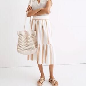 Madewell Ruffle Hem Skirt in Stripe Linen Blend Size Large